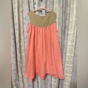 Mimi & Mack Girls 8/10 Coral Gold Shimmer Swing Dress Pockets